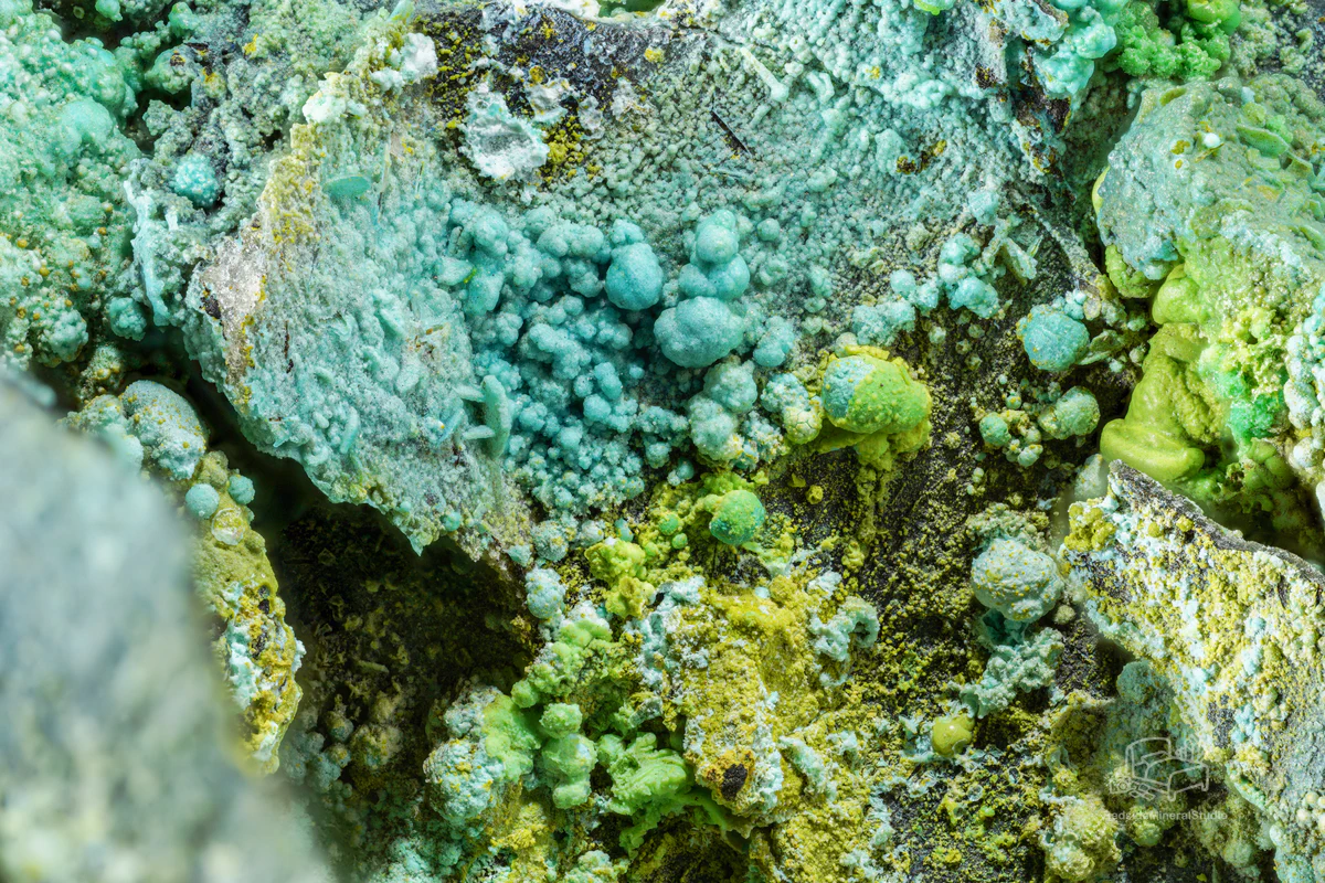 Azurite, Malachite, Volborthite, Chrysocolla